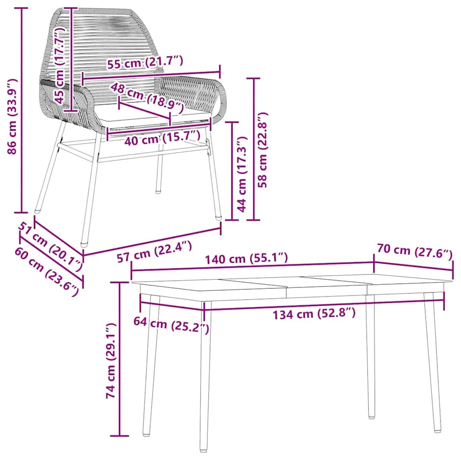 Ensemble à manger jardin coussins 5 pcs gris poly rotin verre - 10