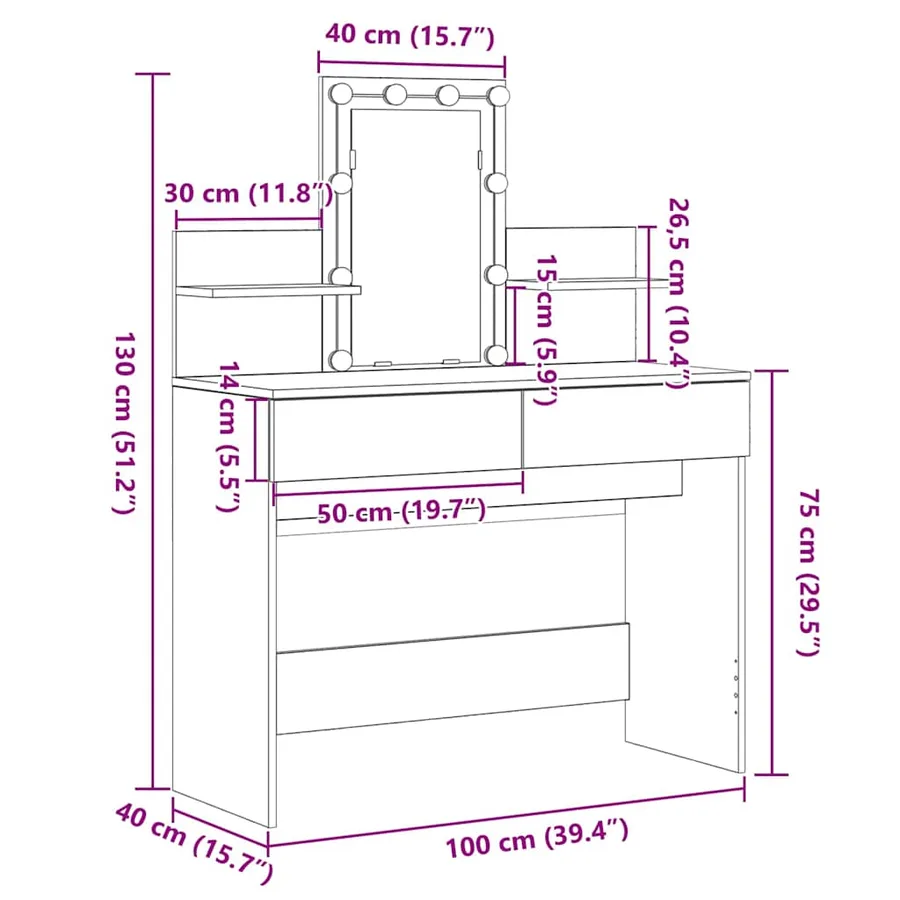 Table de Toilette avec tiroir Chêne noir 100 x 40 x 130 cm - 16
