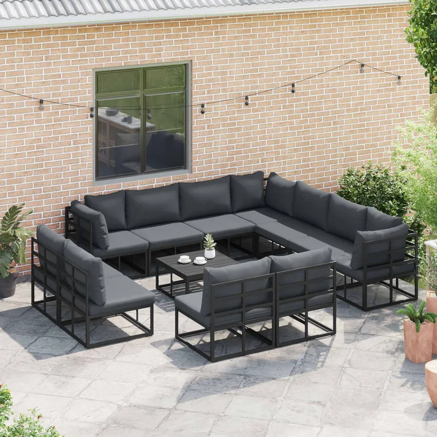 Ensemble de canapé de jardin avec coussin 11 pcs Noir Aluminium - 5