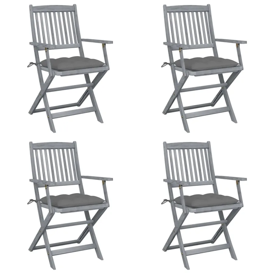Chaises pliables d'extérieur lot de 4 et coussins Bois d'acacia