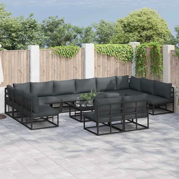 Ensemble de canapé de jardin avec coussin 12 pcs Noir Aluminium