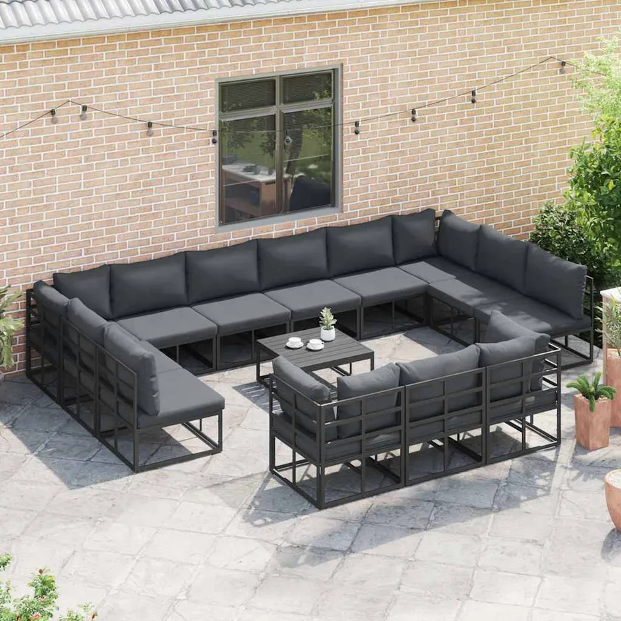 Ensemble de canapé de jardin avec coussin 13 pcs Noir Aluminium - 3