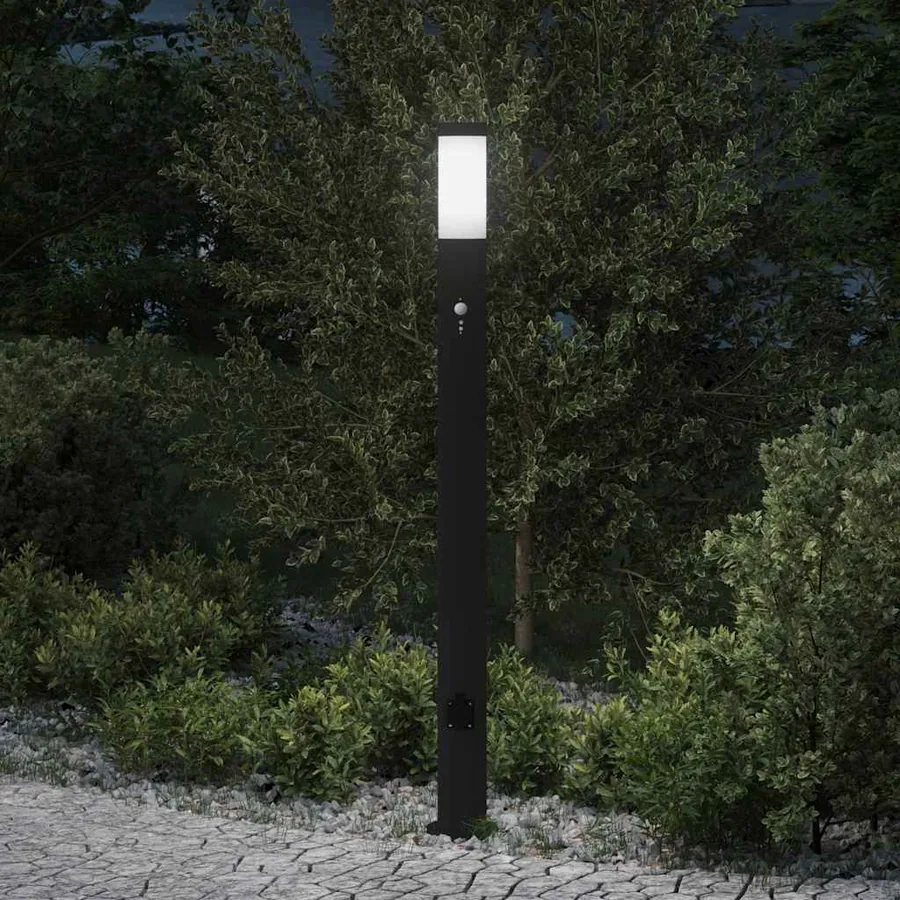 Borne lumineuse avec détecteur et prise 110 cm acier inoxydable IP44