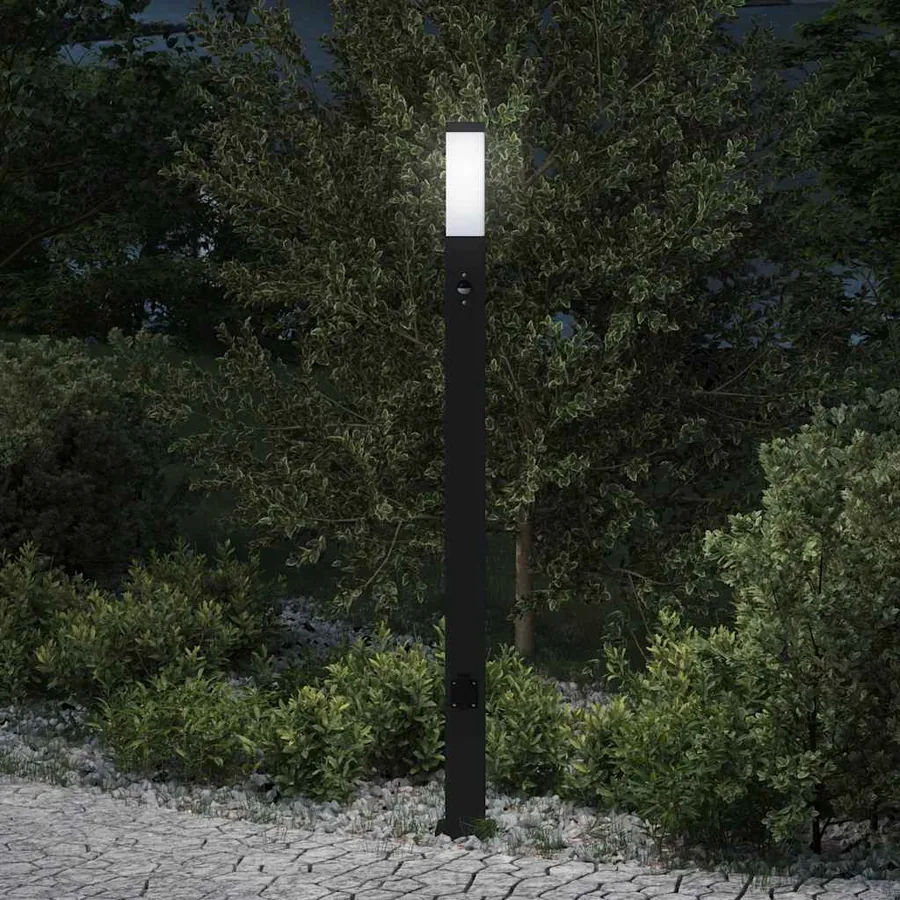 Borne lumineuse avec capteur et prise 110 cm Noir IP44
