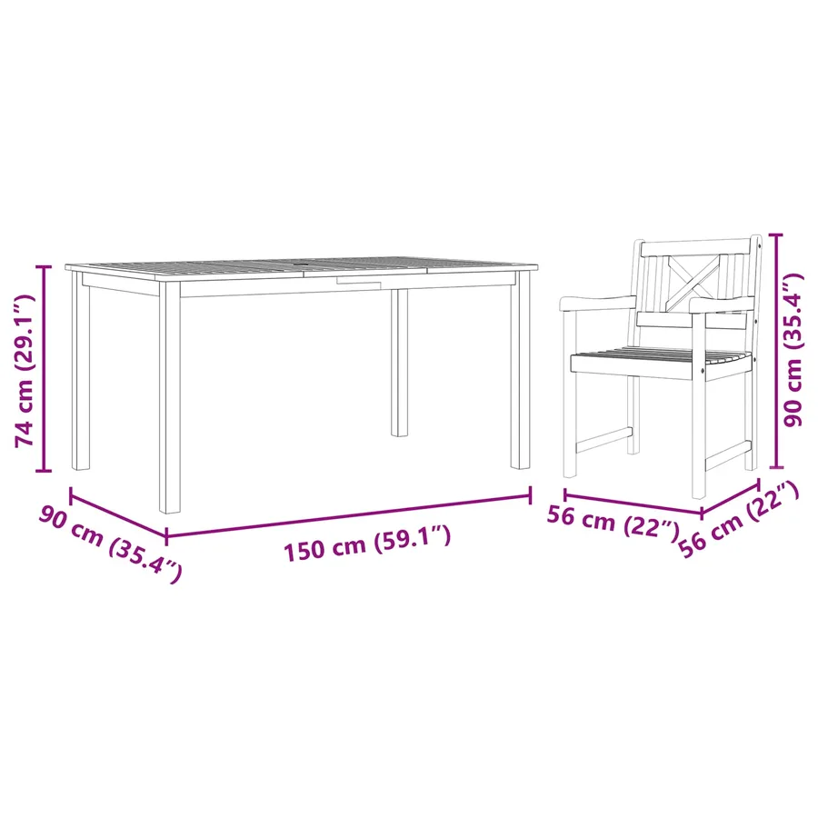 Ensemble de salle à manger pour jardin 7 pcs Marron - 8