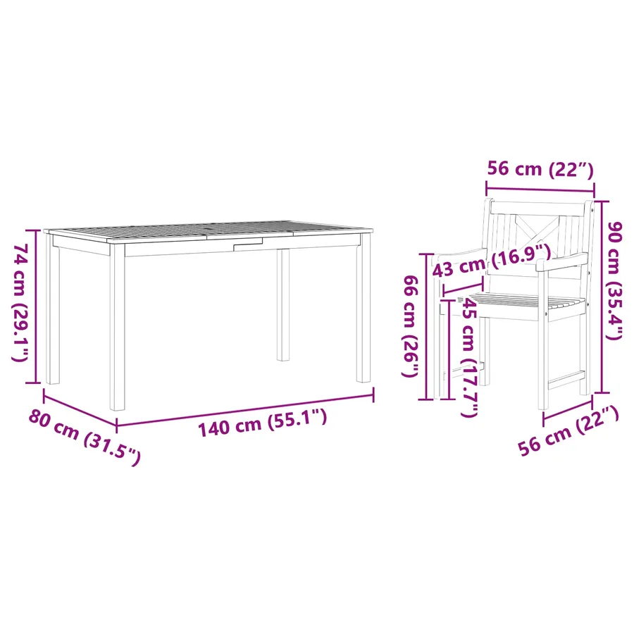 Ensemble de salle à manger pour jardin 7 pcs Marron - 10