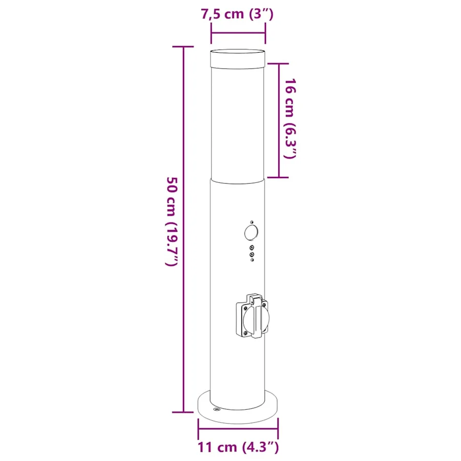 Bornes lumineuses avec détecteur et prise lot de 3 50 cm acier inoxydable IP44 - 12