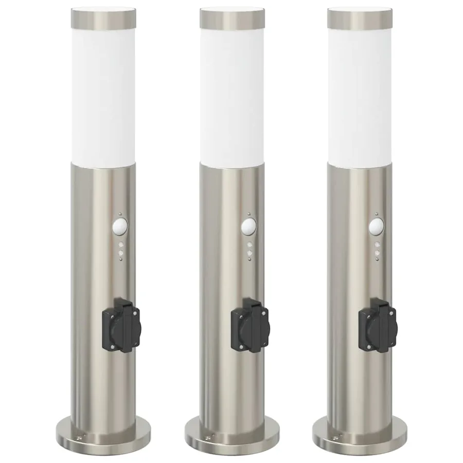 Bornes lumineuses avec détecteur et prise lot de 3 50 cm acier inoxydable IP44 - 2