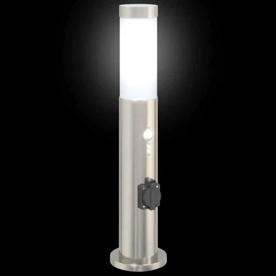 Bornes lumineuses avec détecteur et prise lot de 3 50 cm acier inoxydable IP44 - 5