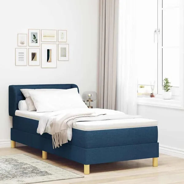 Lit à ressorts avec matelas Bleu 100 x 200 cm tissu
