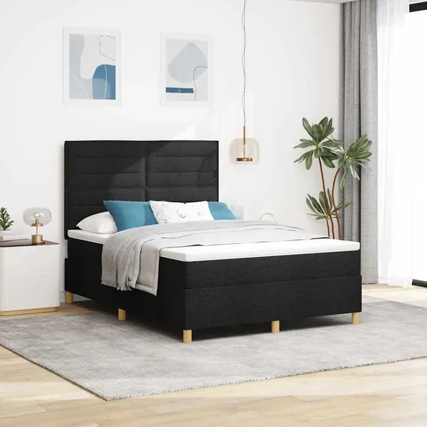 Lit à ressorts avec matelas Noir 140 x 190 cm tissu