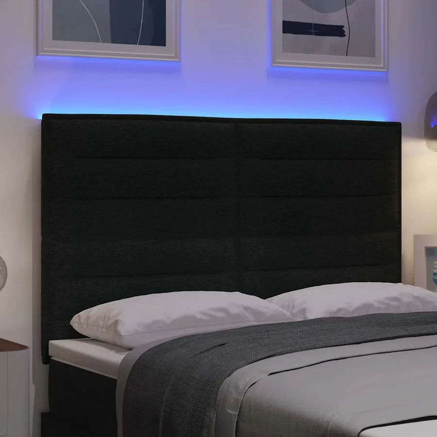 Tête de lit LED avec bandes LED Noir 144 cm tissu - 4