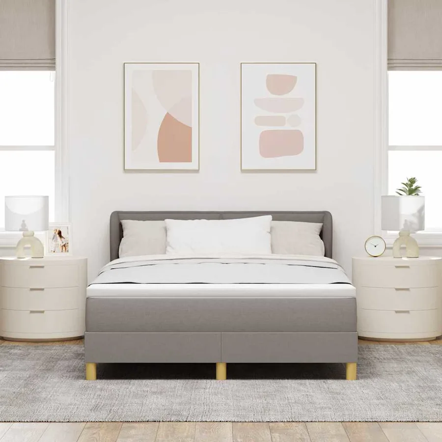 Lit à ressorts avec matelas Taupe 160 x 200 cm tissu - 3