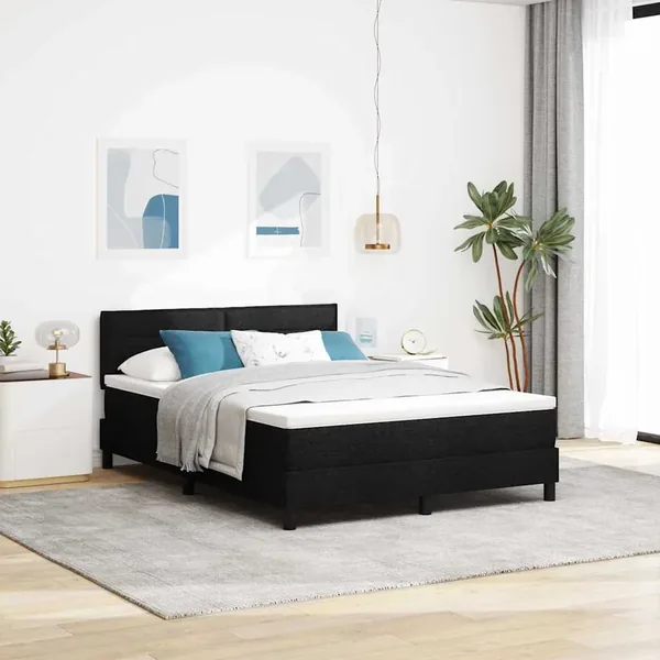 Lit à ressorts avec matelas avec LED Noir 140 x 190 cm tissu
