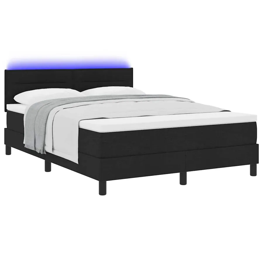 Lit à ressorts avec matelas avec LED Noir 140 x 190 cm tissu - 3