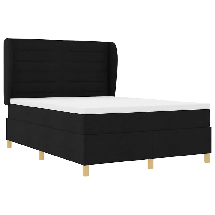 Lit à ressorts avec matelas Noir 200 x 140 cm tissu - 5