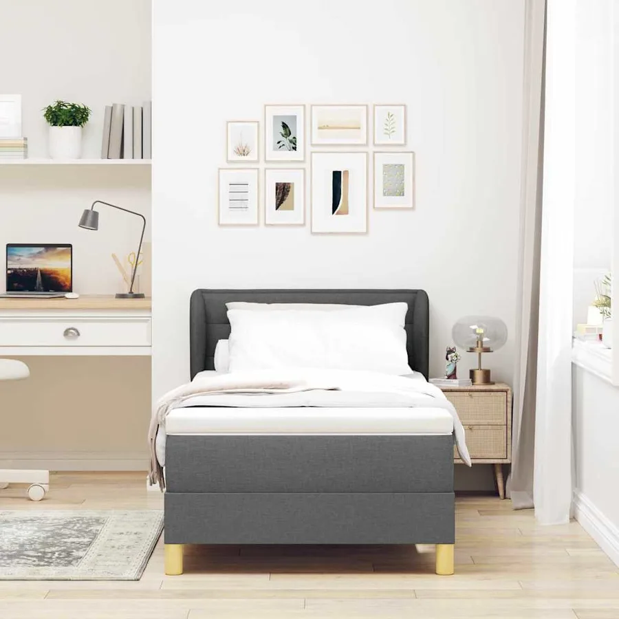 Lit à ressorts avec matelas Gris foncé 100 x 200 cm tissu - 3