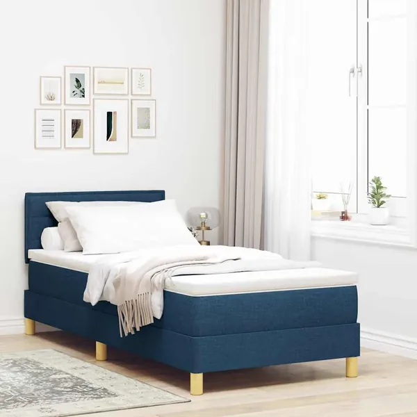 Lit à ressort LED avec bandes LED Bleu 100 x 200 cm tissu