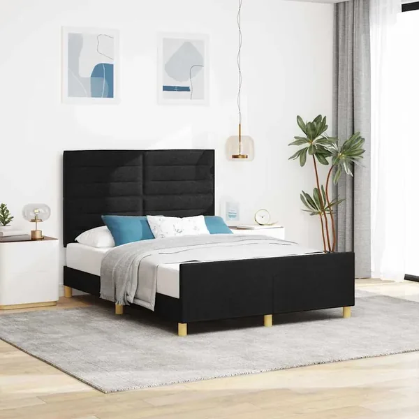 Cadre de lit avec tête de lit Noir 140 x 200 cm tissu