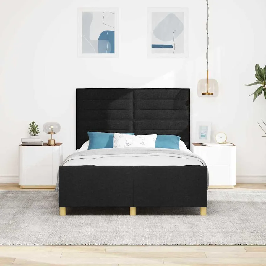 Cadre de lit avec tête de lit Noir 140 x 200 cm tissu - 3