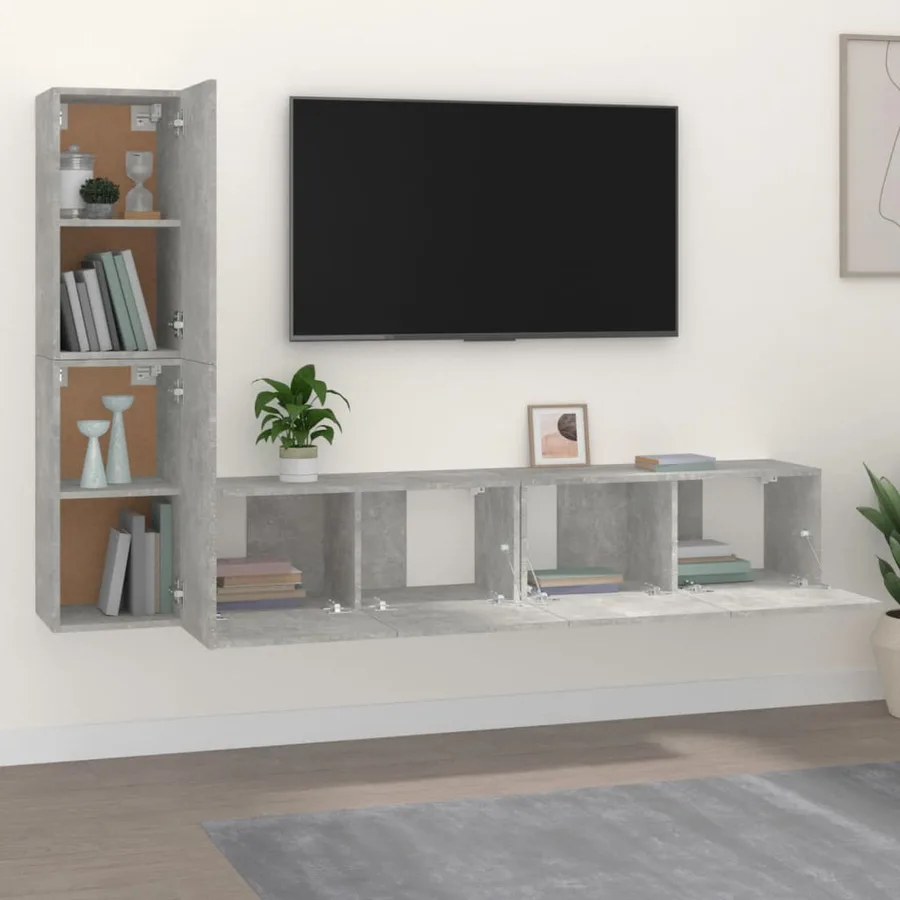 Ensemble de meubles TV 4 pcs Gris béton Bois d'ingénierie - 3