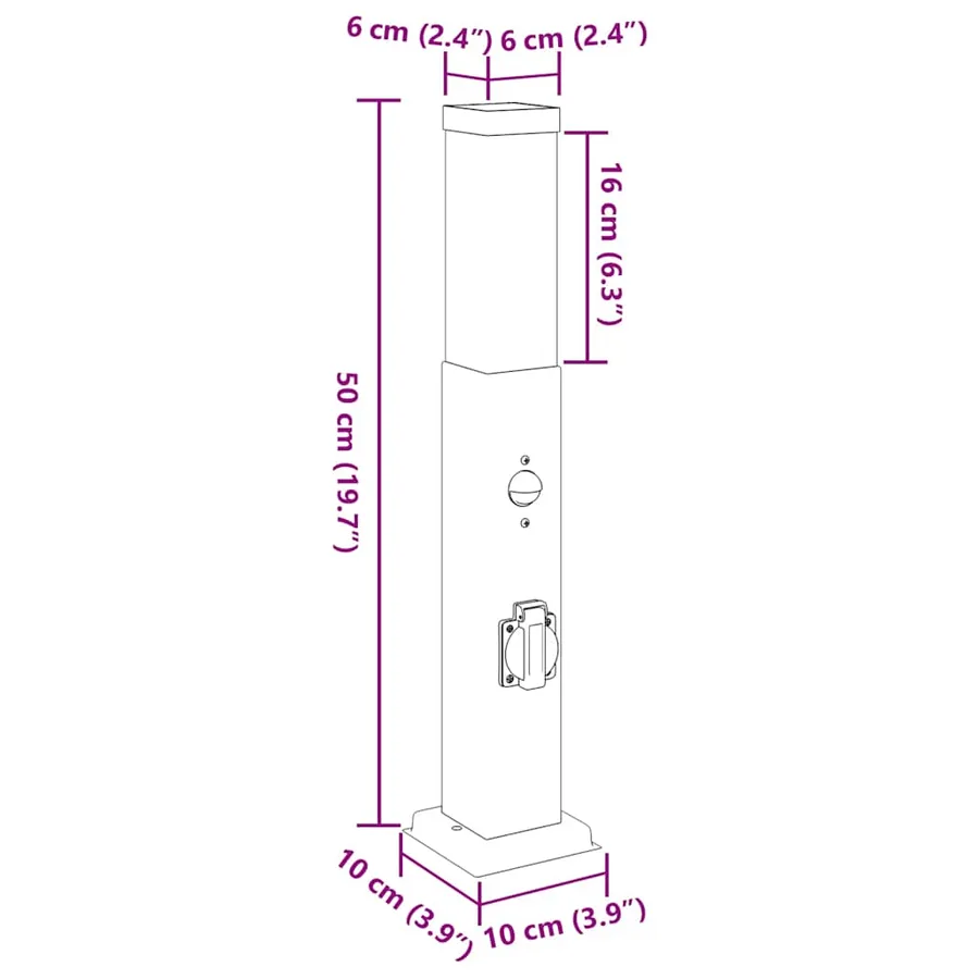 Bornes lumineuses avec détecteur et prise lot de 3 50 cm acier inoxydable IP44 - 12