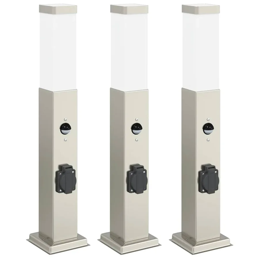 Bornes lumineuses avec détecteur et prise lot de 3 50 cm acier inoxydable IP44 - 2