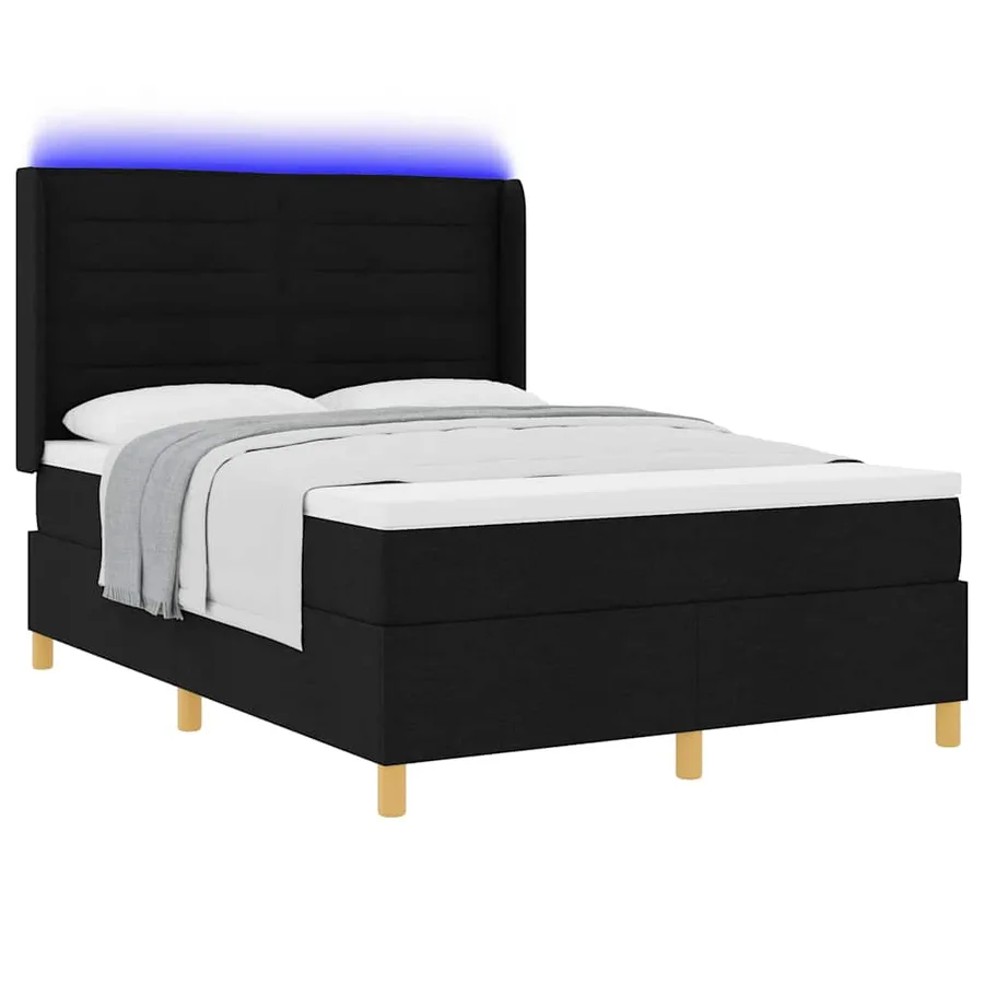 Lit à ressorts avec bandes LED Noir 140 x 200 cm tissu - 3
