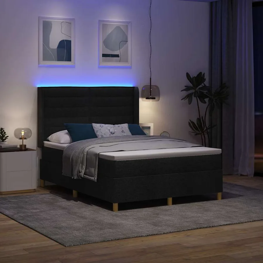 Lit à ressorts avec bandes LED Noir 140 x 200 cm tissu - 5