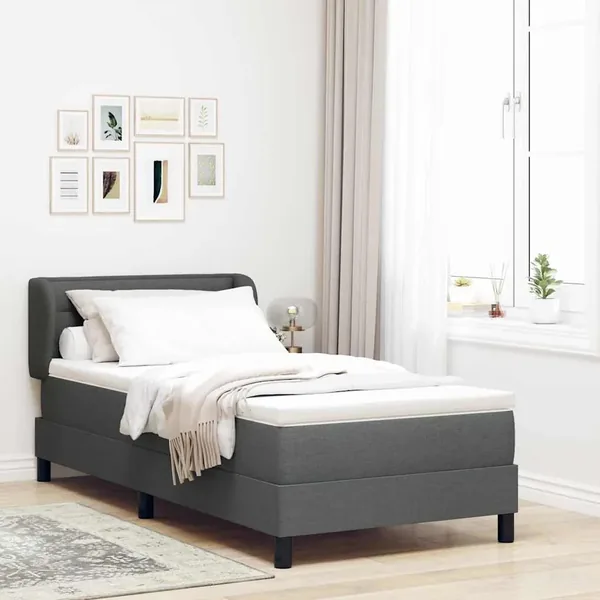 Lit à ressorts avec matelas Gris foncé 90 x 190 cm tissu
