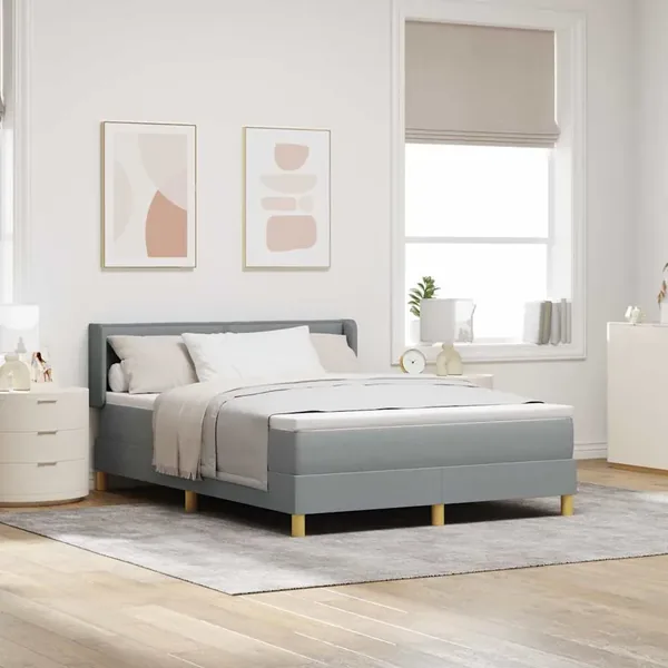 Lit à ressorts avec matelas Gris clair 190 x 140 cm tissu