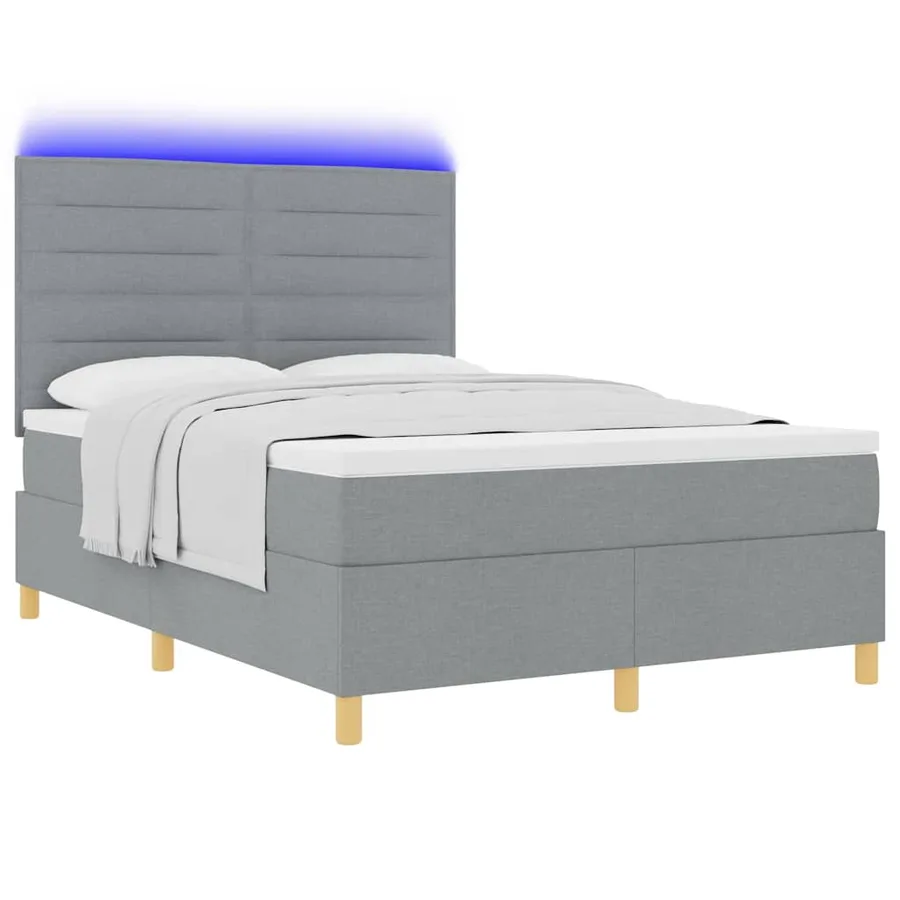 Lit à ressort LED avec matelas Gris clair 140 x 190 cm tissu - 3