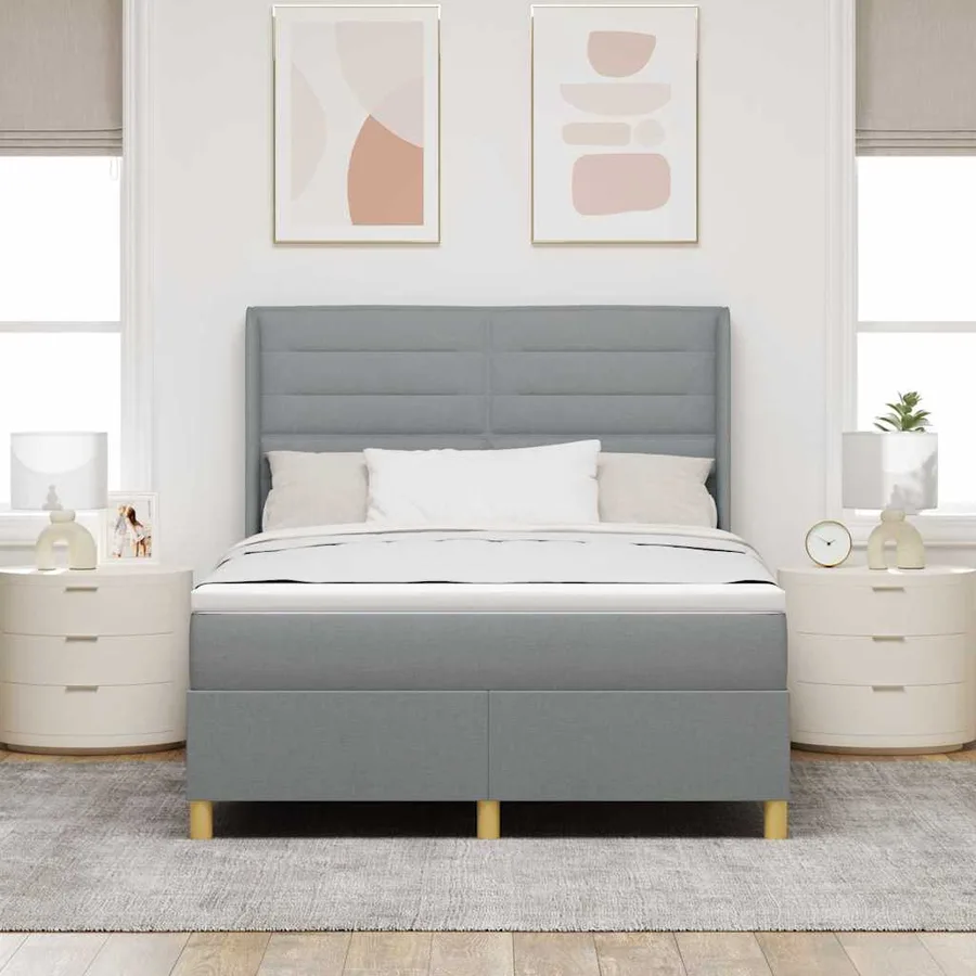 Lit à ressorts avec bandes LED Gris clair 140 x 200 cm tissu - 4
