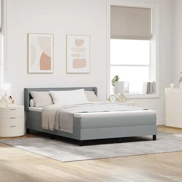 Lit à ressorts avec tête de lit Gris clair 200 x 140 cm tissu