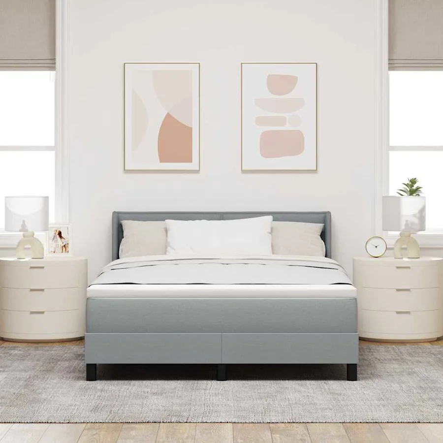 Lit à ressorts avec tête de lit Gris clair 190 x 140 cm tissu - 3