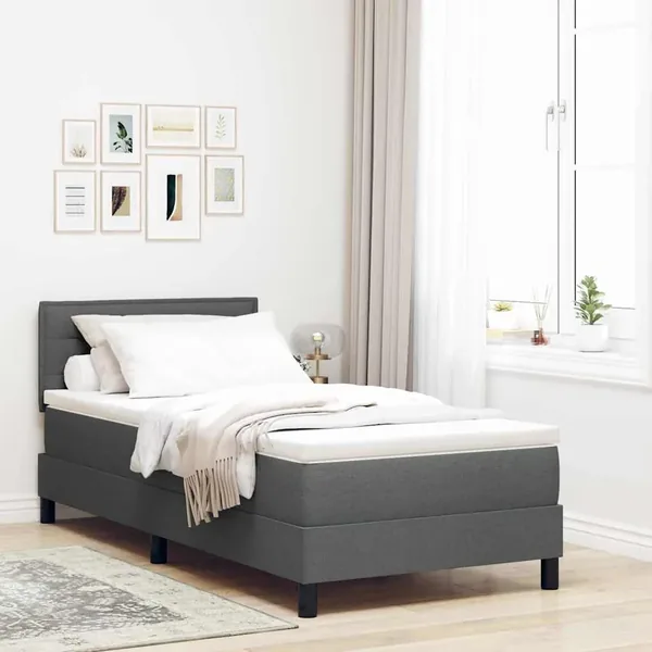 Lit à ressorts avec matelas Gris foncé 90 x 190 cm tissu