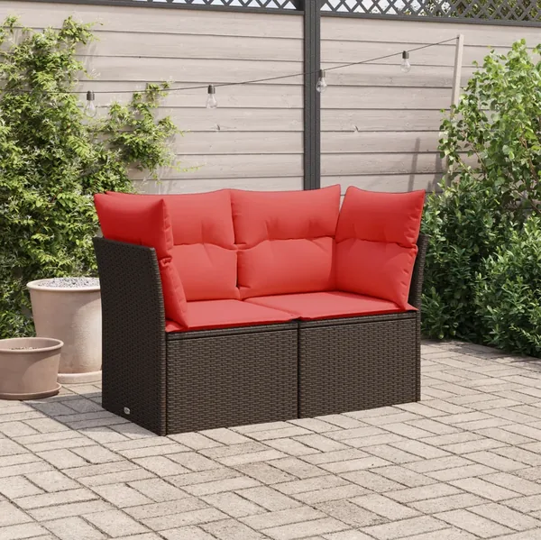 Canapé de jardin avec coussins 2 places en résine tressée marron