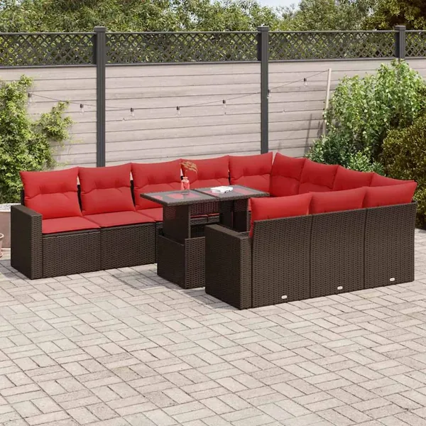 Ensemble de canapés de jardin 11 pcs et coussins rotin acacia