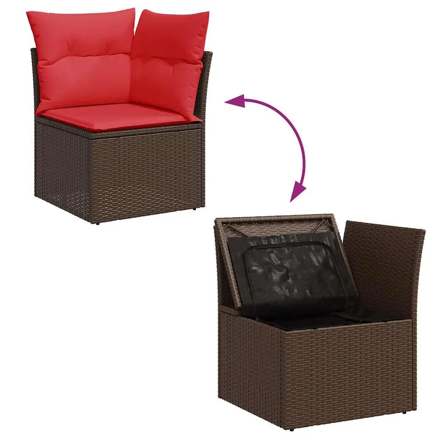 Salon de jardin avec coussins 6pcs marron résine tressée acacia - 9