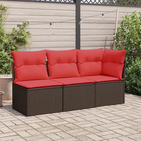 Canapé de jardin sans accoudoirs avec coussins en polyrotin marron