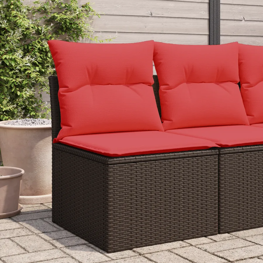 Canapé de jardin sans accoudoirs avec coussins en polyrotin marron - 3