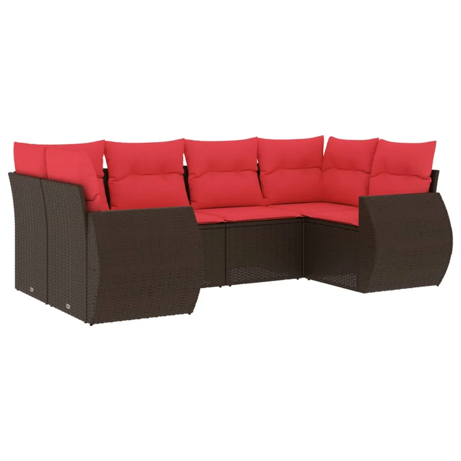 Ensemble de canapé de jardin 6 pcs avec coussins marron résine tressée - 2