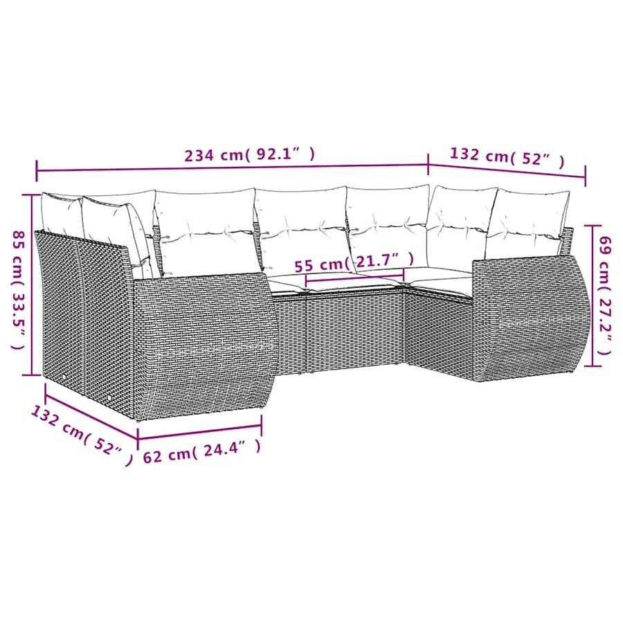 Ensemble de canapé de jardin 6 pcs avec coussins marron résine tressée - 7