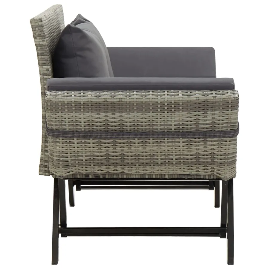 Banc de jardin avec coussins 176 cm Gris Résine tressée - 3