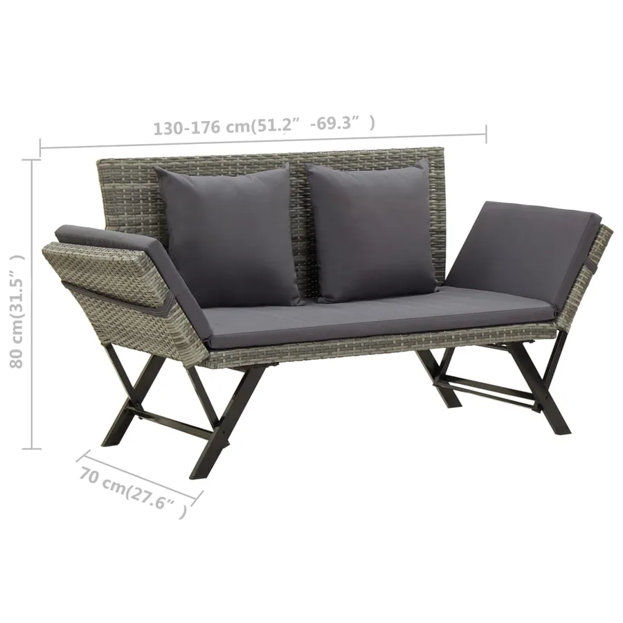 Banc de jardin avec coussins 176 cm Gris Résine tressée - 9