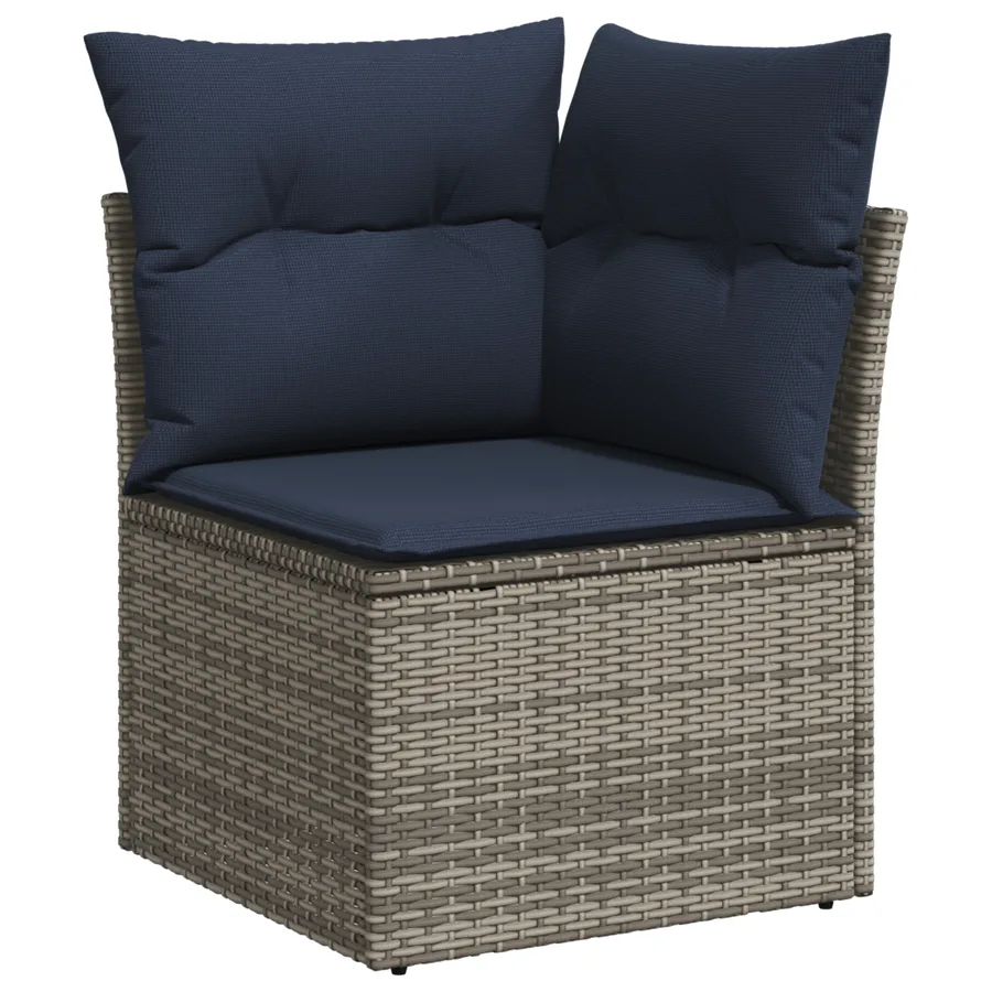 Canapé d'angle de jardin avec coussins gris résine tressée - 2