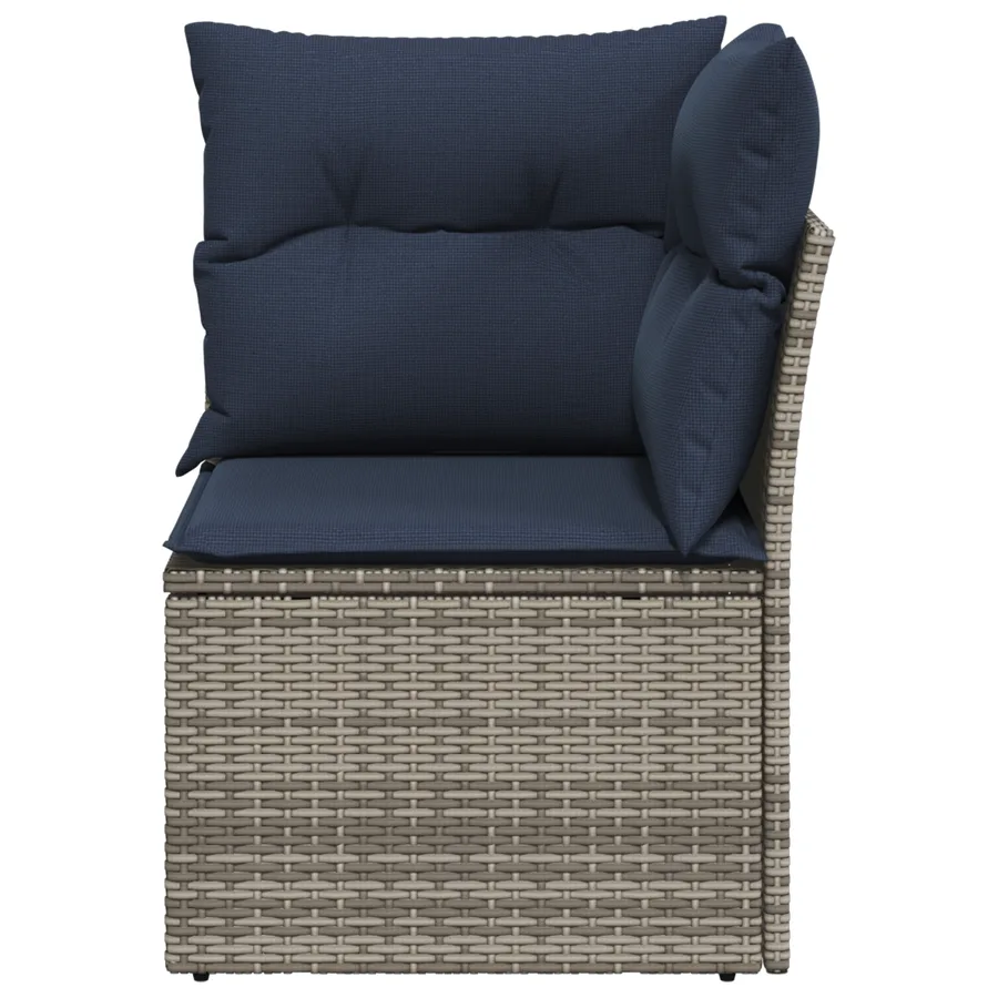Canapé d'angle de jardin avec coussins gris résine tressée - 4