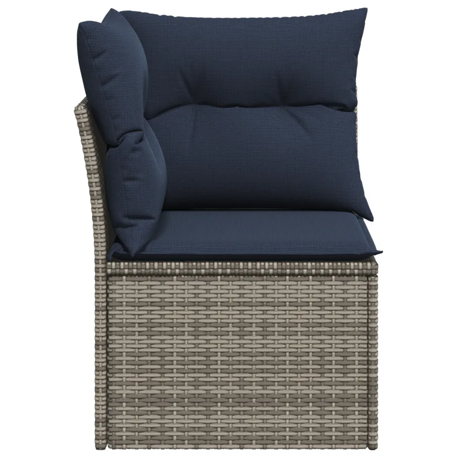 Canapé d'angle de jardin avec coussins gris résine tressée - 5