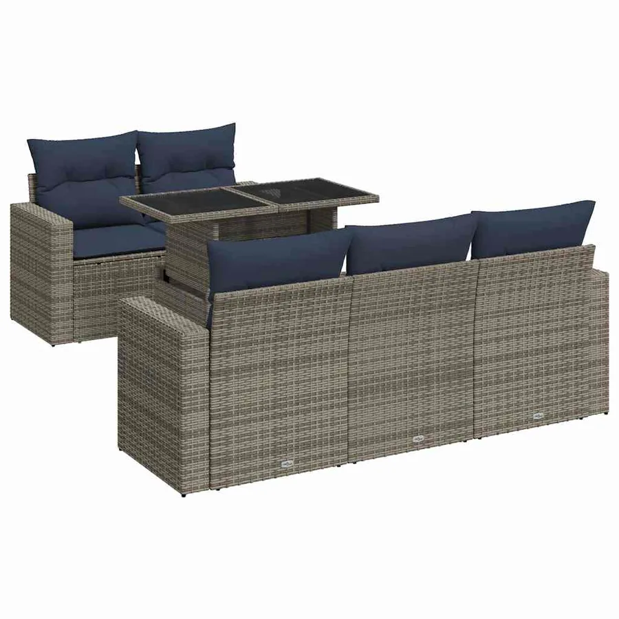 Salon de jardin avec coussins 6 pcs gris résine tressée acacia - 2