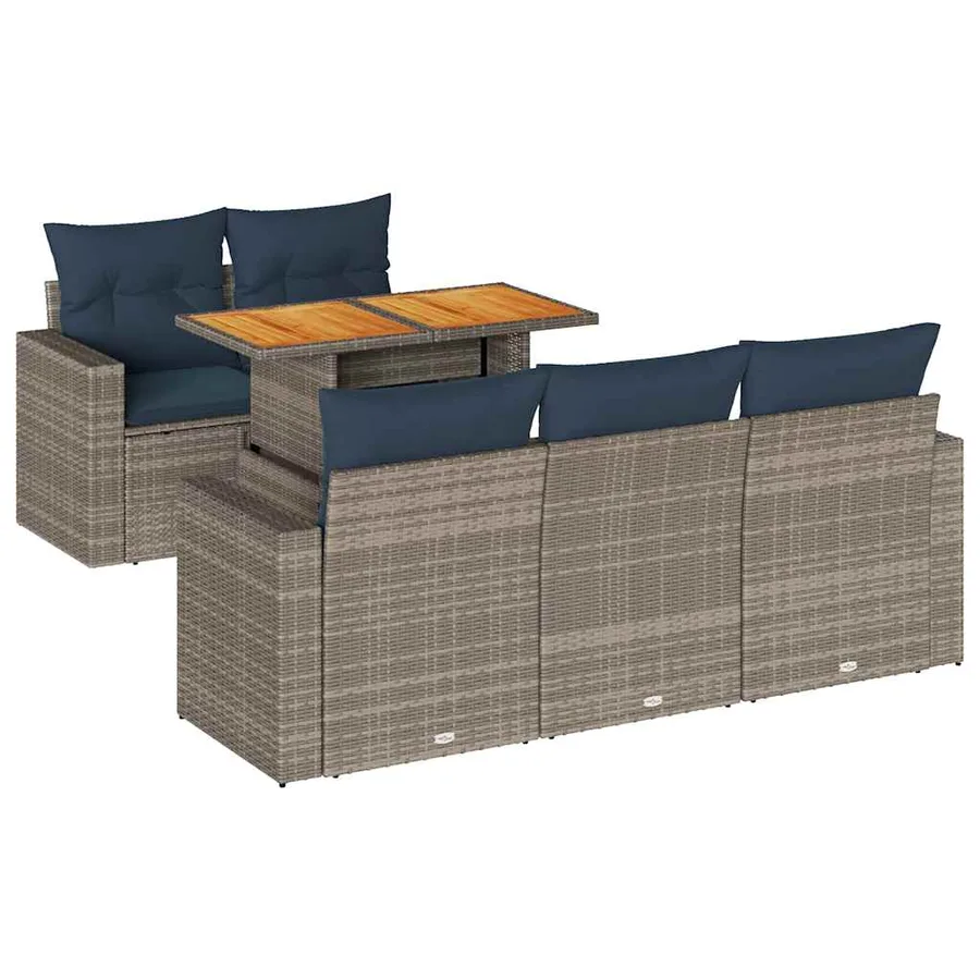 Salon de jardin 6 pcs avec coussins gris résine tressée - 2